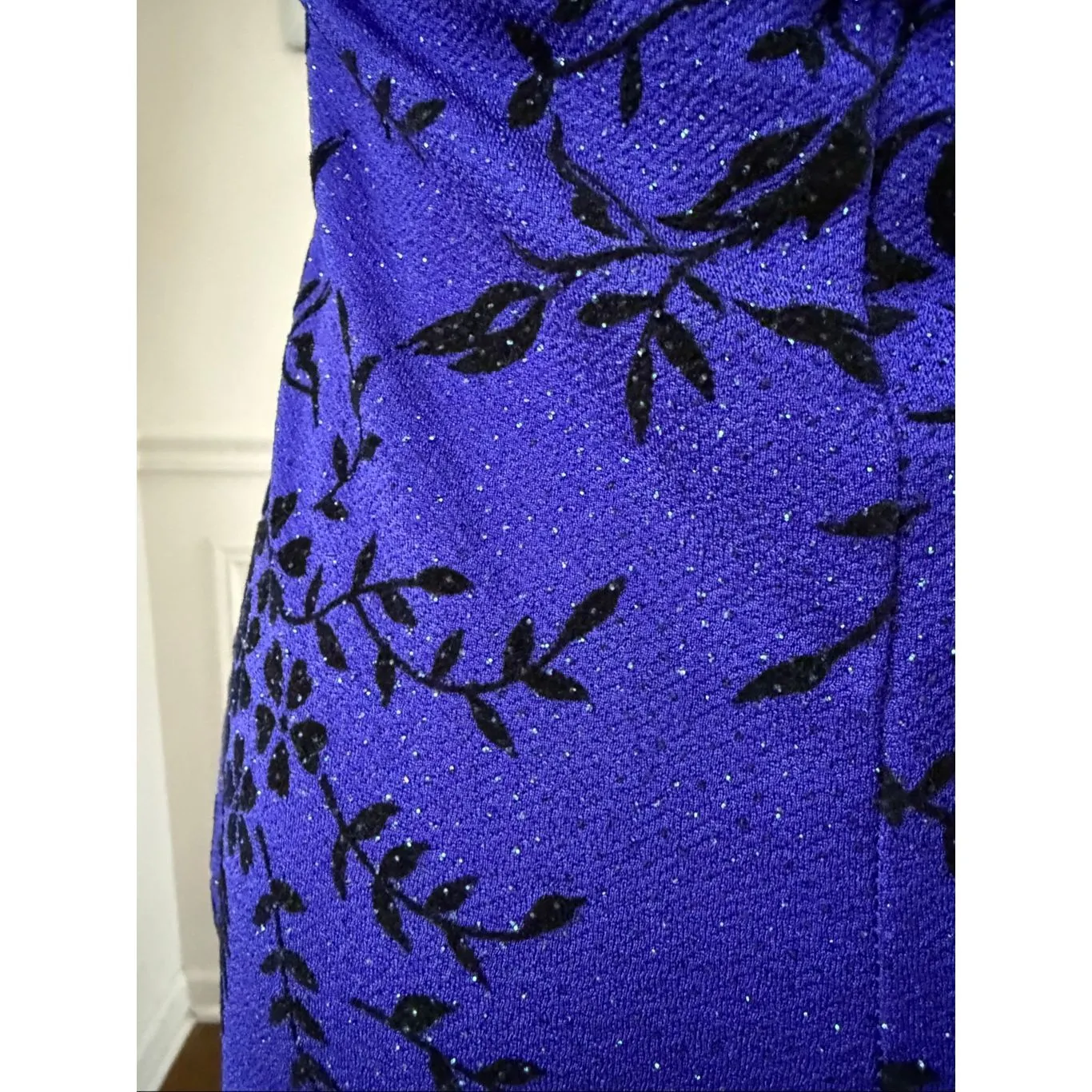 Vintage 90s Rocket Candy Halter HiLo Purple Sress Black Rose Lurex USA L Size L - Image 7