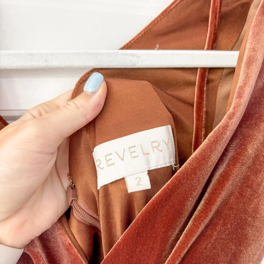 Revelry Giselle Velvet Dress Terracotta Brown Size 2 - Image 5