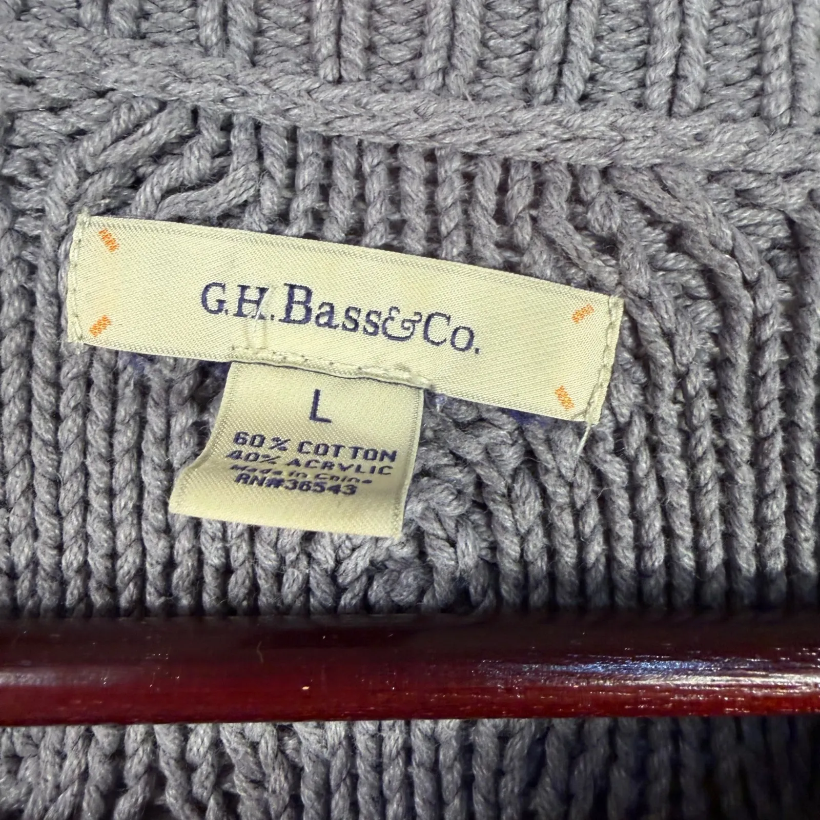 G.H. Bass & Co Blue Cable Knit Sweater Size L Cotton Blend Classic Crew neck Size L - Image 2