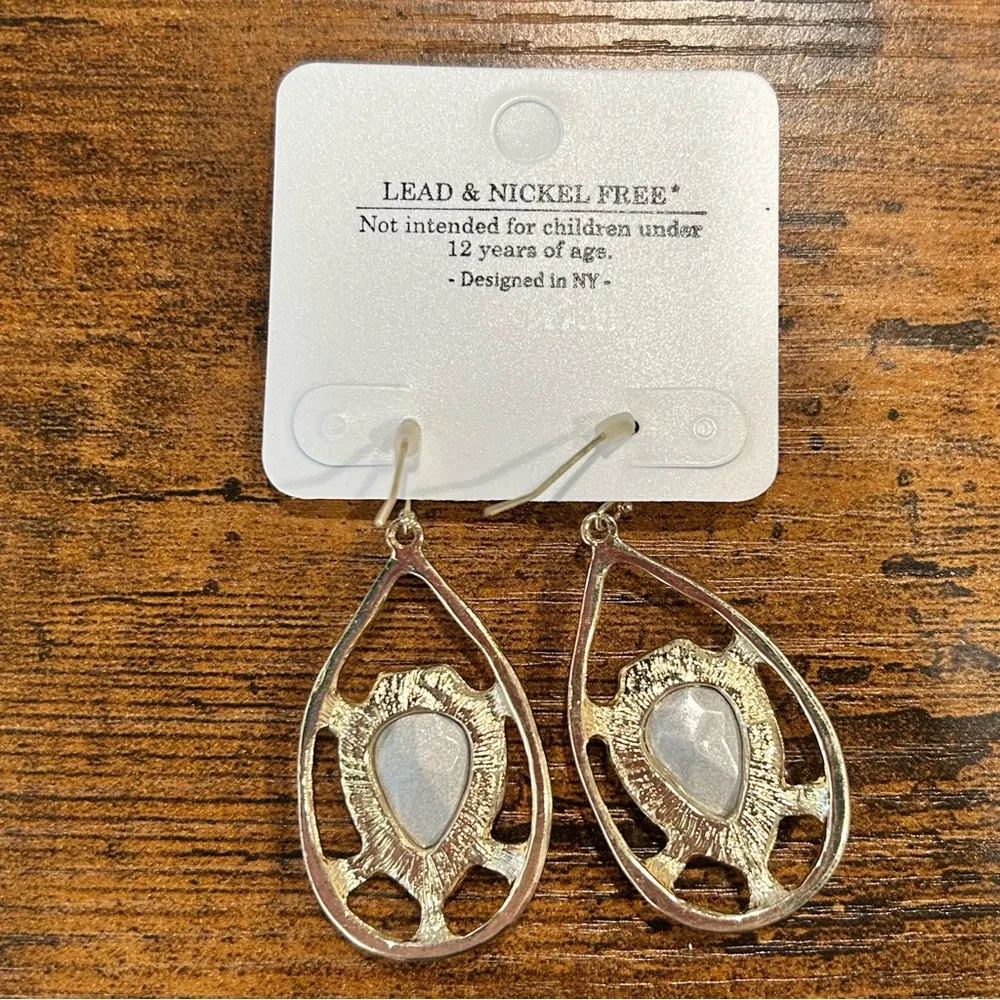 NWT Bansri Gold Clear Crystal Teardrop Statement Dangle Earrings - Image 5