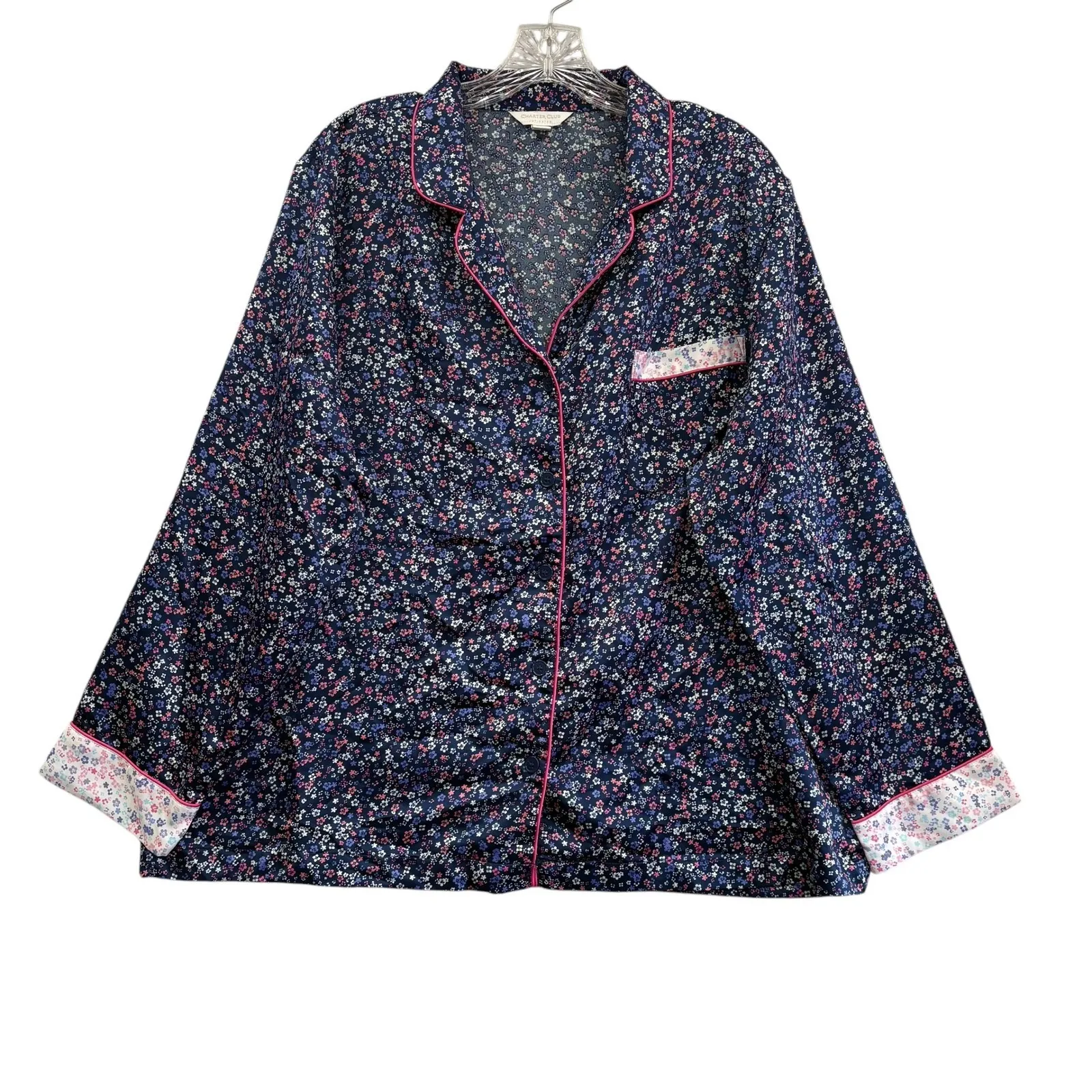 Charter Club Women's Satin Floral Set Long Sleeve & Shorts Sleepwear XL/XXL - Image 2