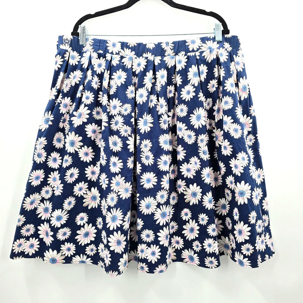 Taydey Fashion Blue White Floral Short‎ Pleated Flare Skirt Plus 3XL Size 3X - Image 2
