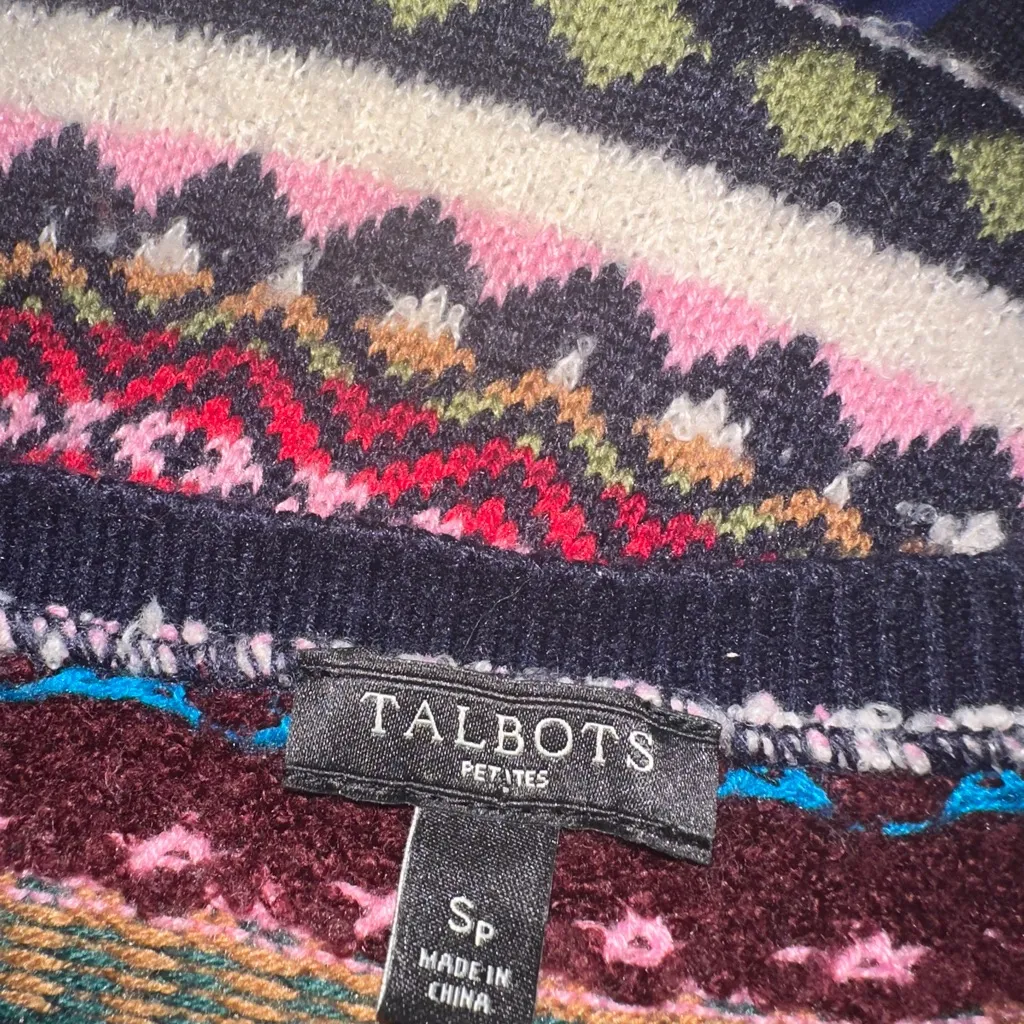 Talbots  Petite Small Multicolor Patterned Crew Neck Sweater - Image 4