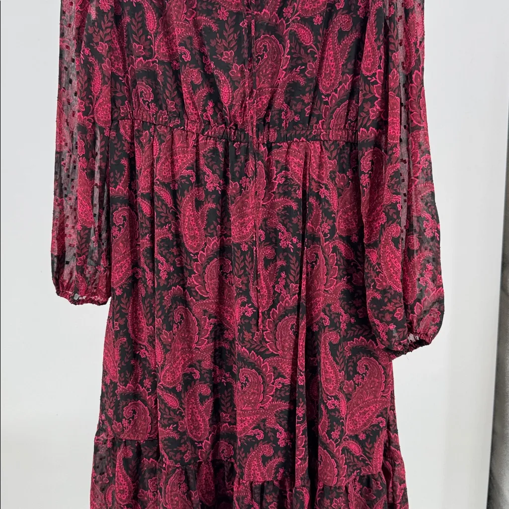Torrid clip dot Black red Paisley sheer Long Sleeve Dress below knee length 0 - Image 5