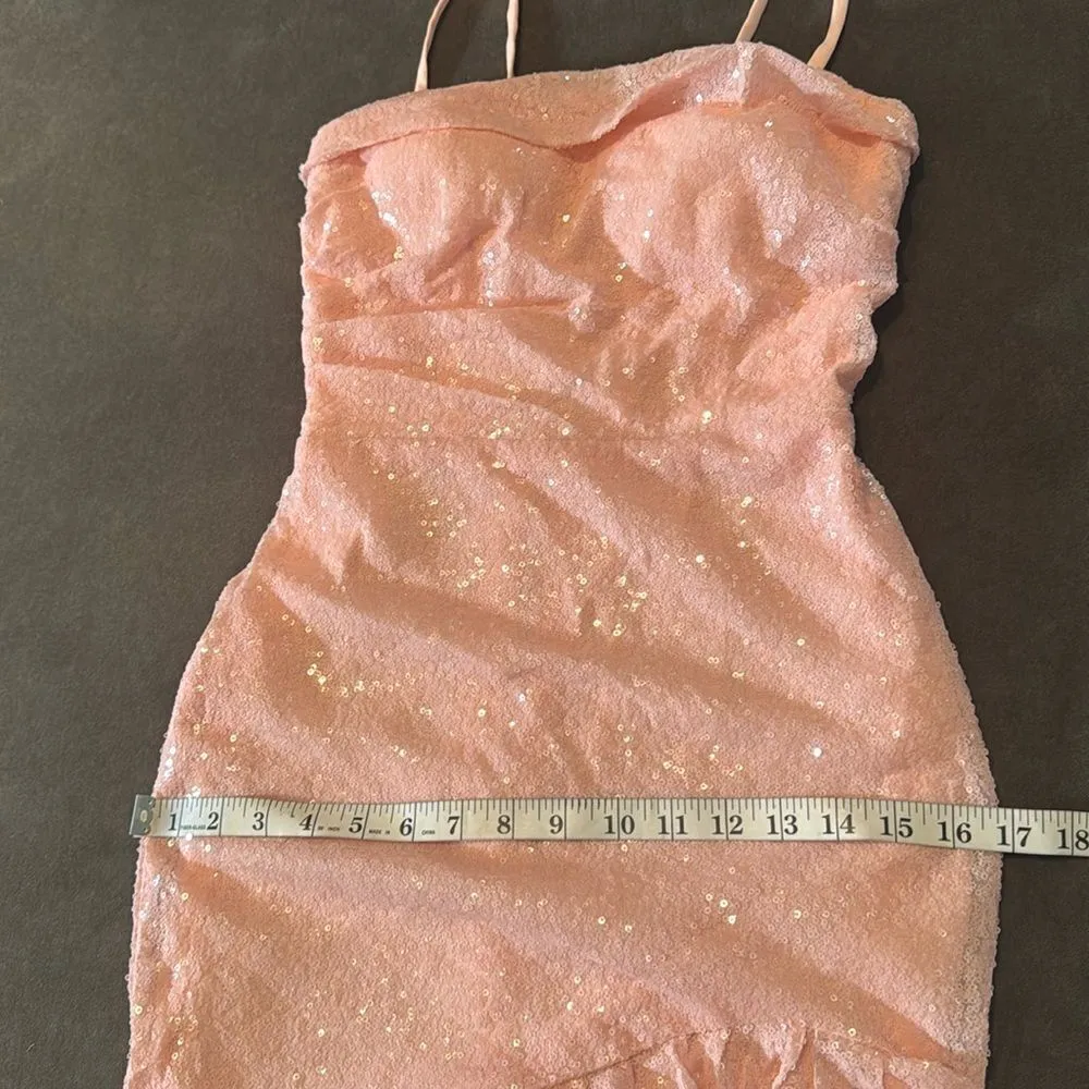 Women’s Pink Sequined Short Homecoming Party Dress Ruffle Hem CorsetBack Size 4 - Image 10