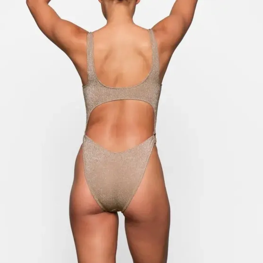 SKIMS NWT  Glitter Swim Monokini in Sienna - Image 4