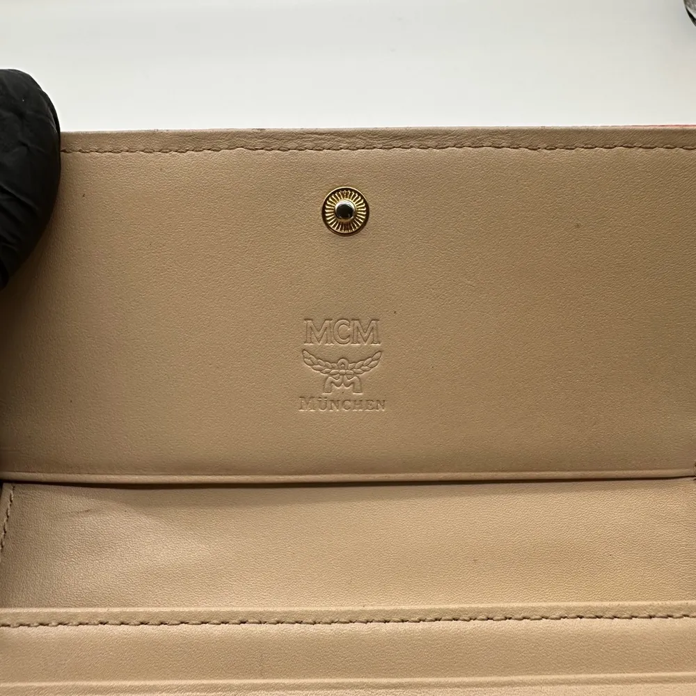 MCM Tan and Pink Wallet with Signature Monogram - Image 9