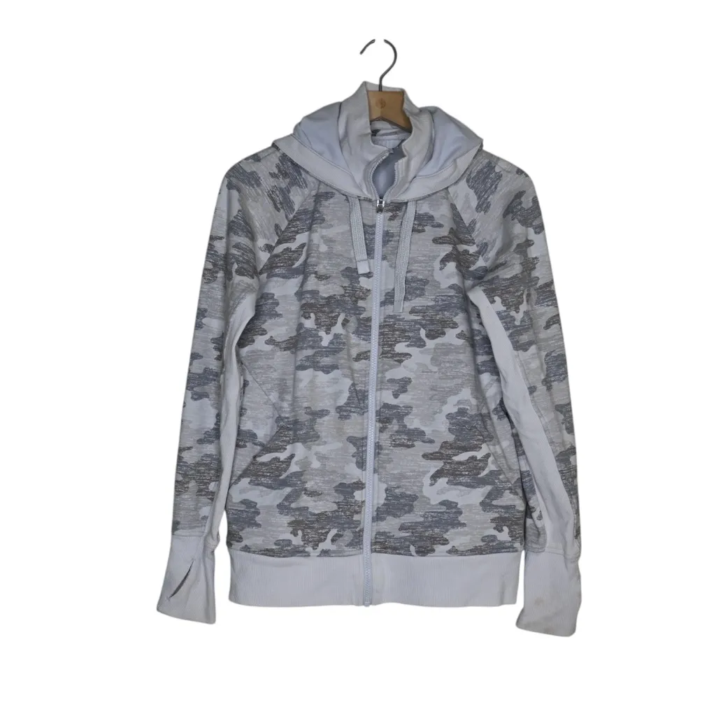 Athleta Women's M Triumph Zip Front Hoodie in Gypsum Camo - Image 2