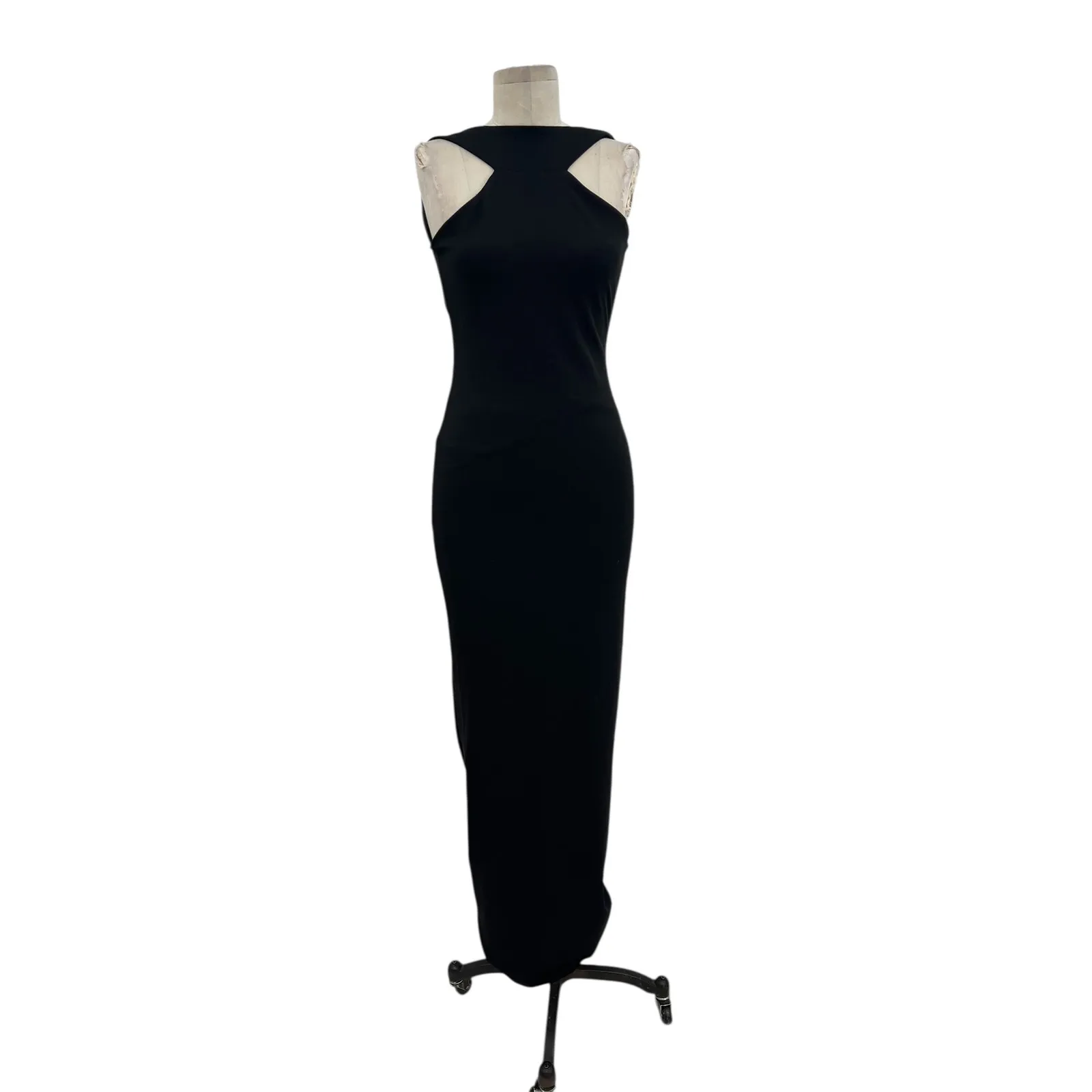 Nookie Long Gown Maxi Dress Bodycon Halter Neck Cut‎ Out Tie Black Size Small - Image 3