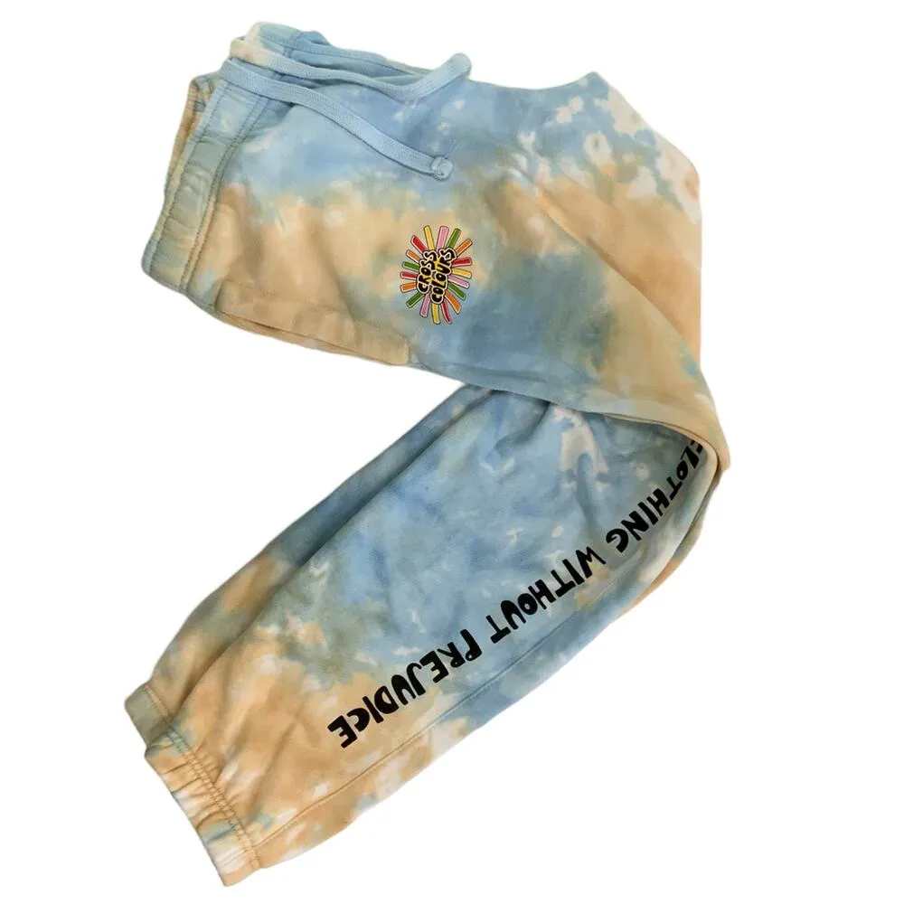 Cross Colours NWT XS Women's Sunshine Logo Tie Dye Joggers Sweatpants Blue - Image 4