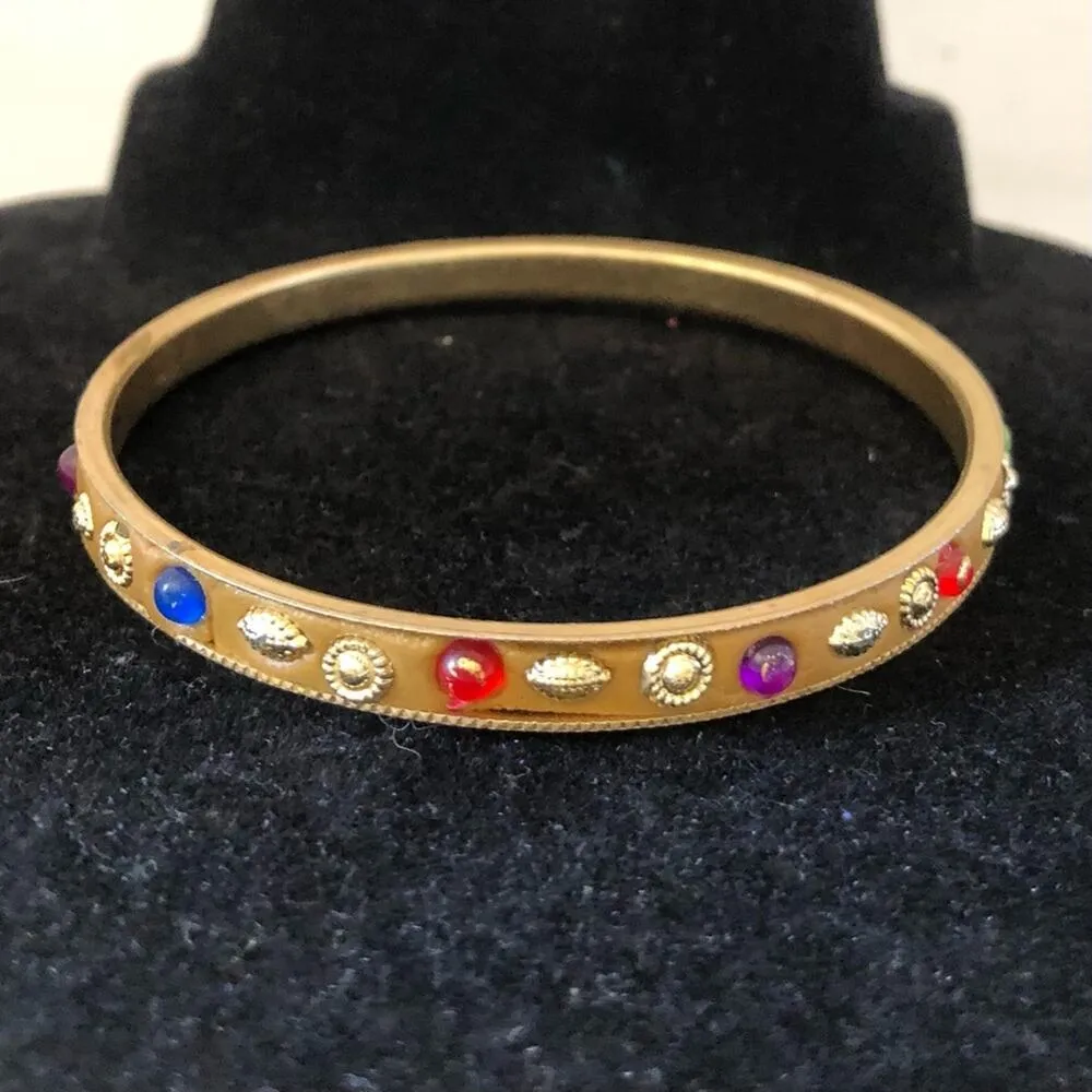 Two Multicolored Rhinestone Gold Stones Bangle Bracelets - Image 15
