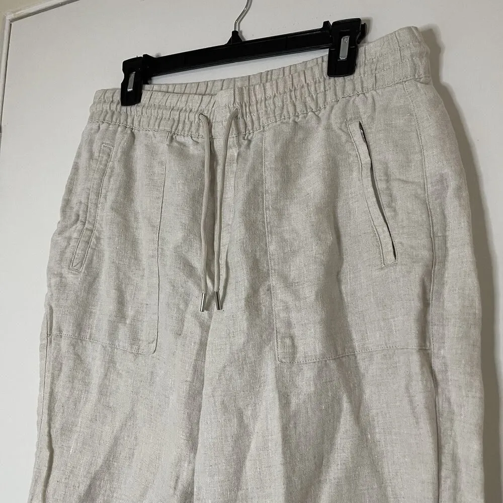 Athleta Ivory Linen tapered jogger drawstring pants size US medium - Image 2