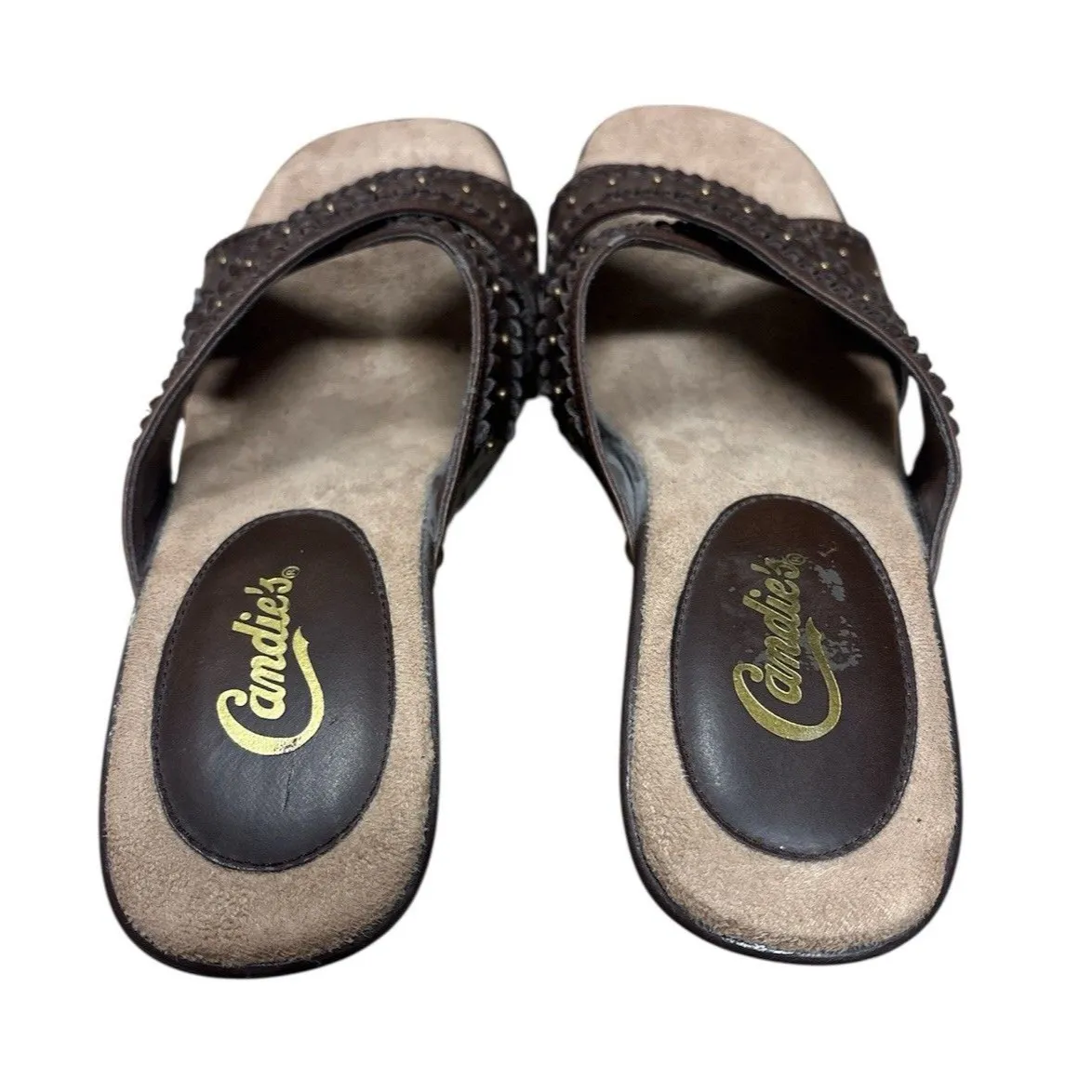 Candies Rolley Vintage 90s Y2K Women’s Studded Brown Chunky High Heel Shoes Sz 8 - Image 4