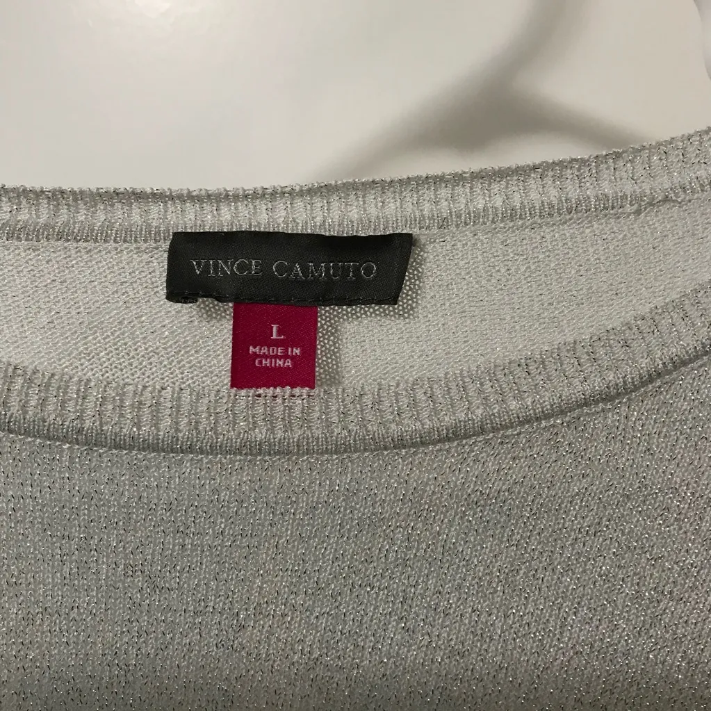 Vince Camuto  Metallic semi Sheer Long Sleeve Knit Top - Image 3