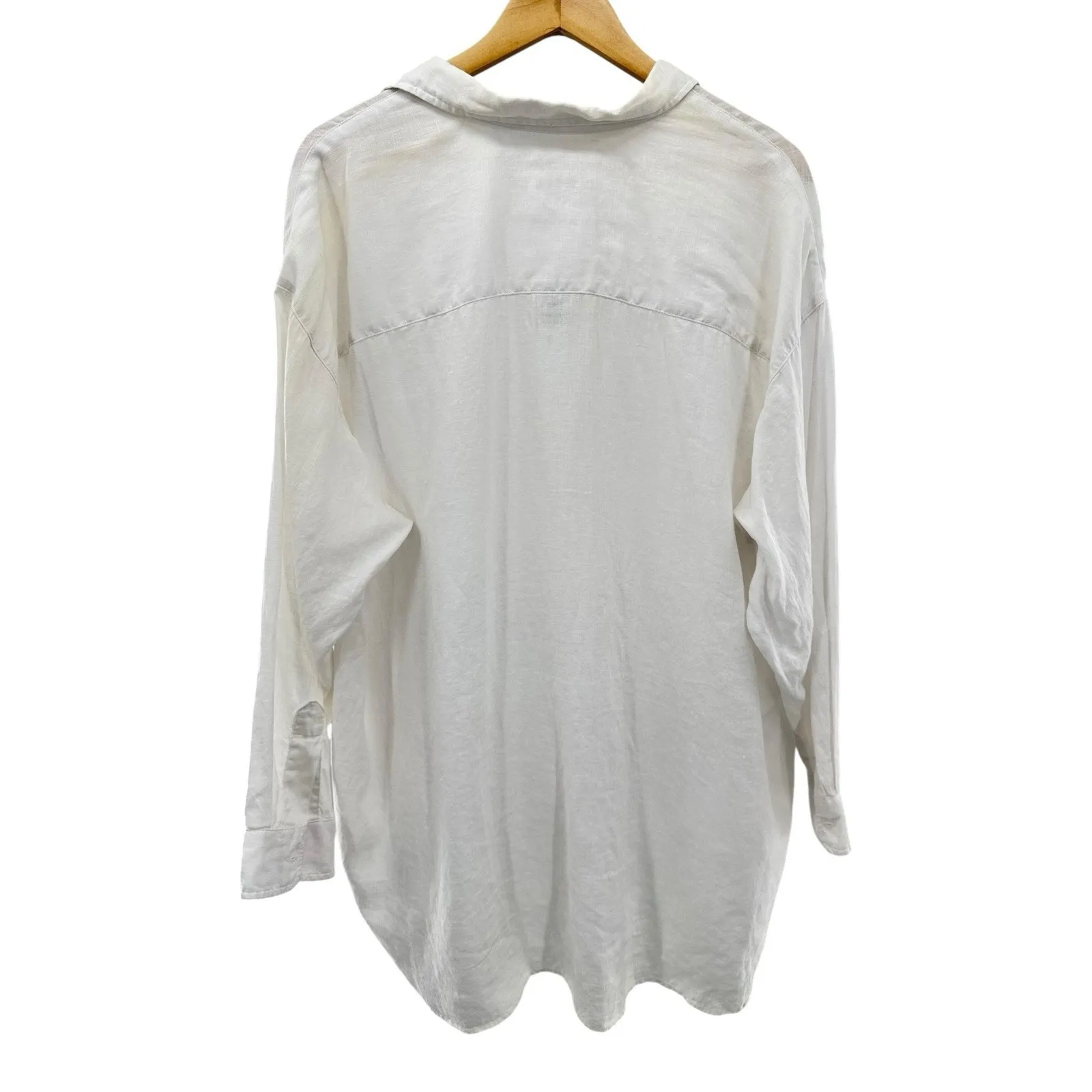 Frank & Eileen MacKenzie Button Up Shirt in White Linen Coastal Boho One Size - Image 10