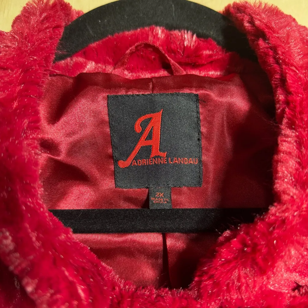 Adrienne Landau Red Faux Fur Croc Embossed Zip Jacket Women’s 2X Plush Luxe - Image 6