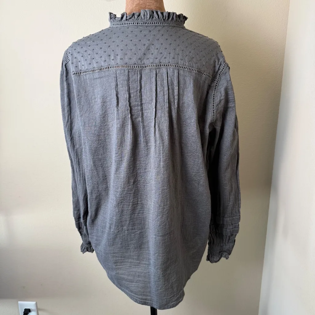 Quince Textured Cotton Peasant Blouse Womens Medium Gray Gothic Romantic Shirt - Image 2