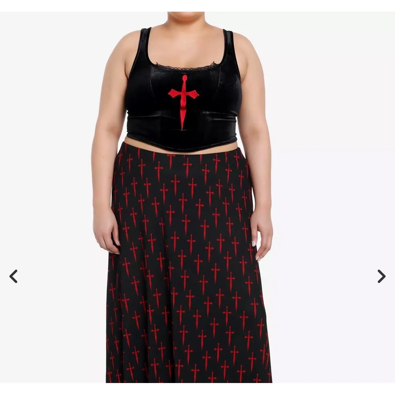 Social Collision 3X Red Dagger Black Velvet Cropped Tank Top Corset Back Gothic - Image 12