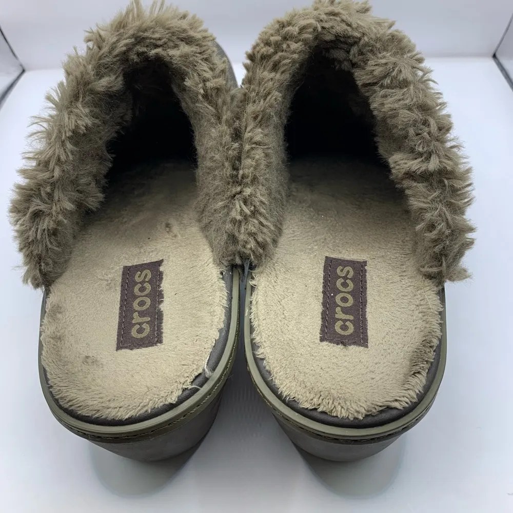 Women's Crocs Eva Cobbler Rubber Fur Lined Wedge Heel Clogs Brown Size 9 - Image 3