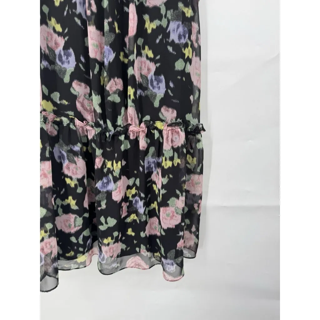 Likely Bayard Floral Ruffle Mini‎ Dress Women 8 Black Preppy Night Out Feminine - Image 9