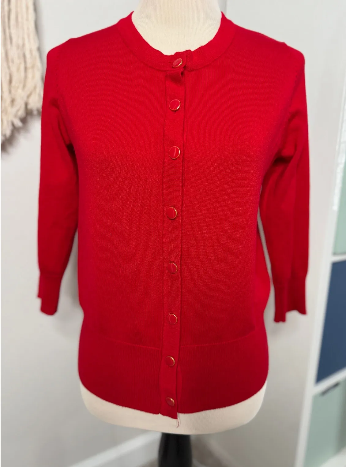 Women's Red Gold Enamel Button Cardigan Classic Holiday Christmas Sweater M Xmas - Image 1