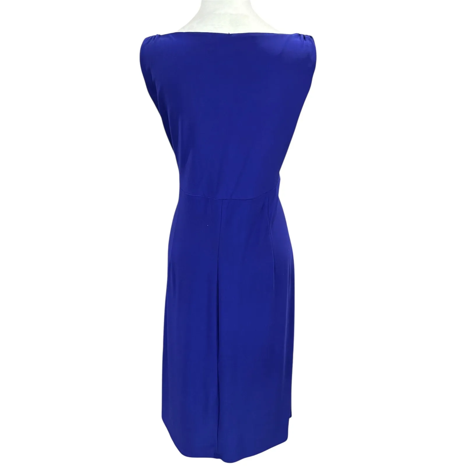LAUREN Ralph Lauren CANNES BLUE Ruched Side Sleeveless Dress 14 Bodycon Cocktail - Image 3