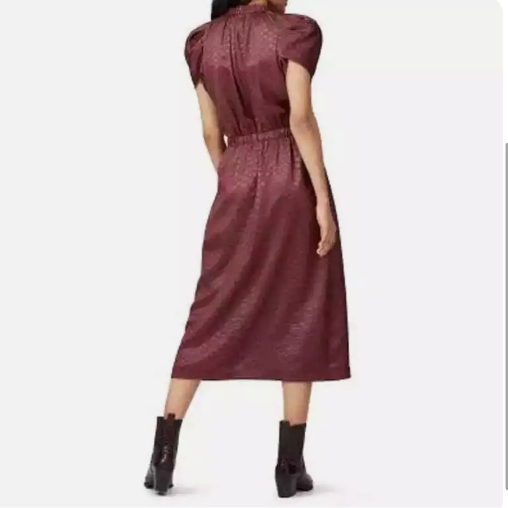 Sea New York Simone Midi Dress Womens Medium Burgundy Satin Puff Sleeve Red - Image 2