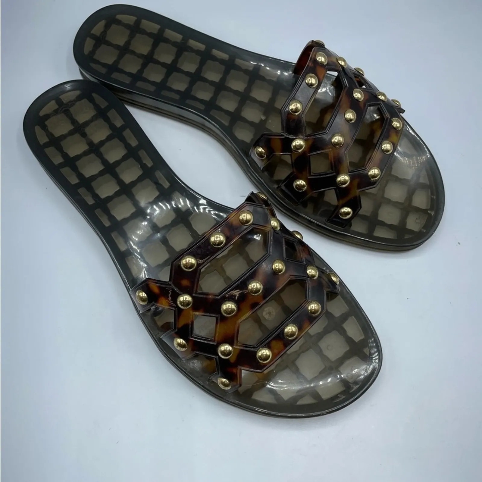 Vince Camuto Brown Strappy Studded Rubber Sandals Women’s 8 Slip On Beach - Image 3