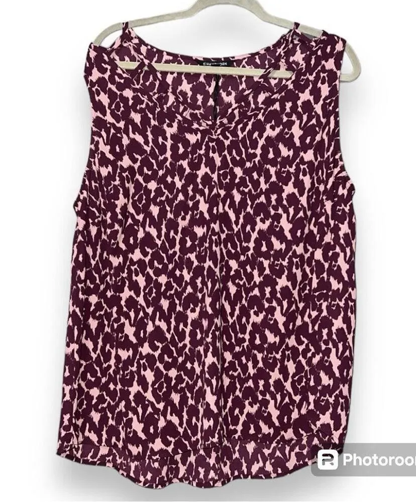 41 hawthorn women’s size 2X pullover sleeveless burgundy animal print top v - Image 11