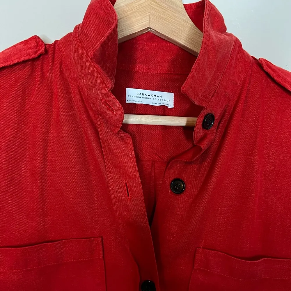 Zara Premium Denim Red Button Down Casual Long Sleeve Shirt Size XS - Image 8