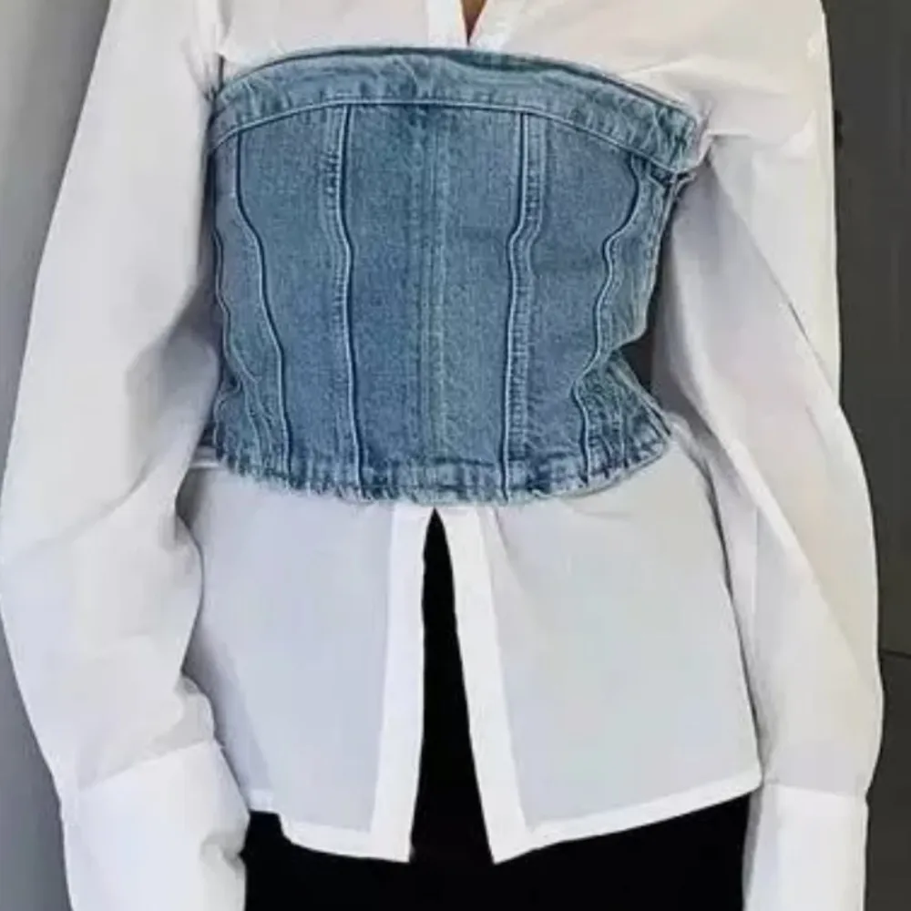 Rare Zara Denim Corset w/ Side Zip - Image 3