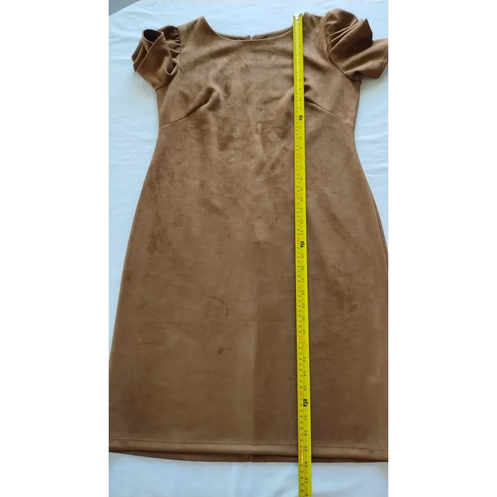 Shelby & Palmer Brown suede dress puff sleeves Size 14 - Image 11