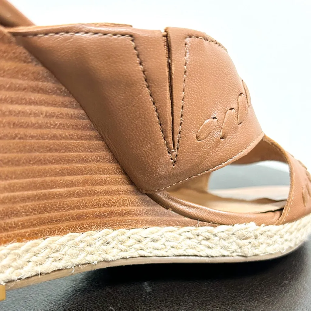 Jack Rogers Sophia Oak Brown Leather Wedge Whipstitch Heel Open Toe Sandals 7 M - Image 14