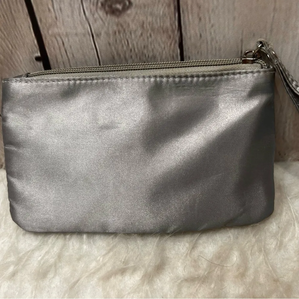 RSVP Charming Charlie Clutch Purse Silver Satin Rhinestone Pearl Wristlet Glam - Image 5