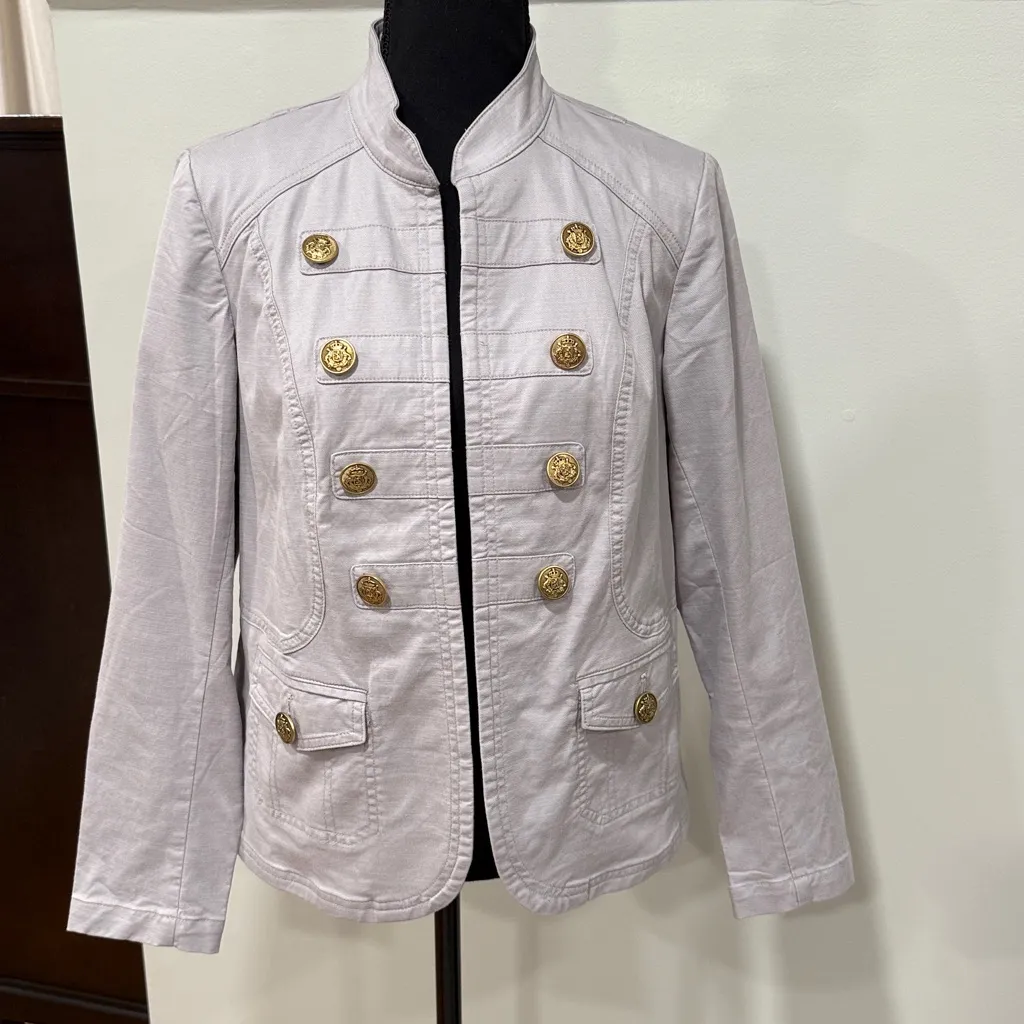 J. Jill Slub Chino Military Jacket Light Zinc color size S Petite Silver - Image 6