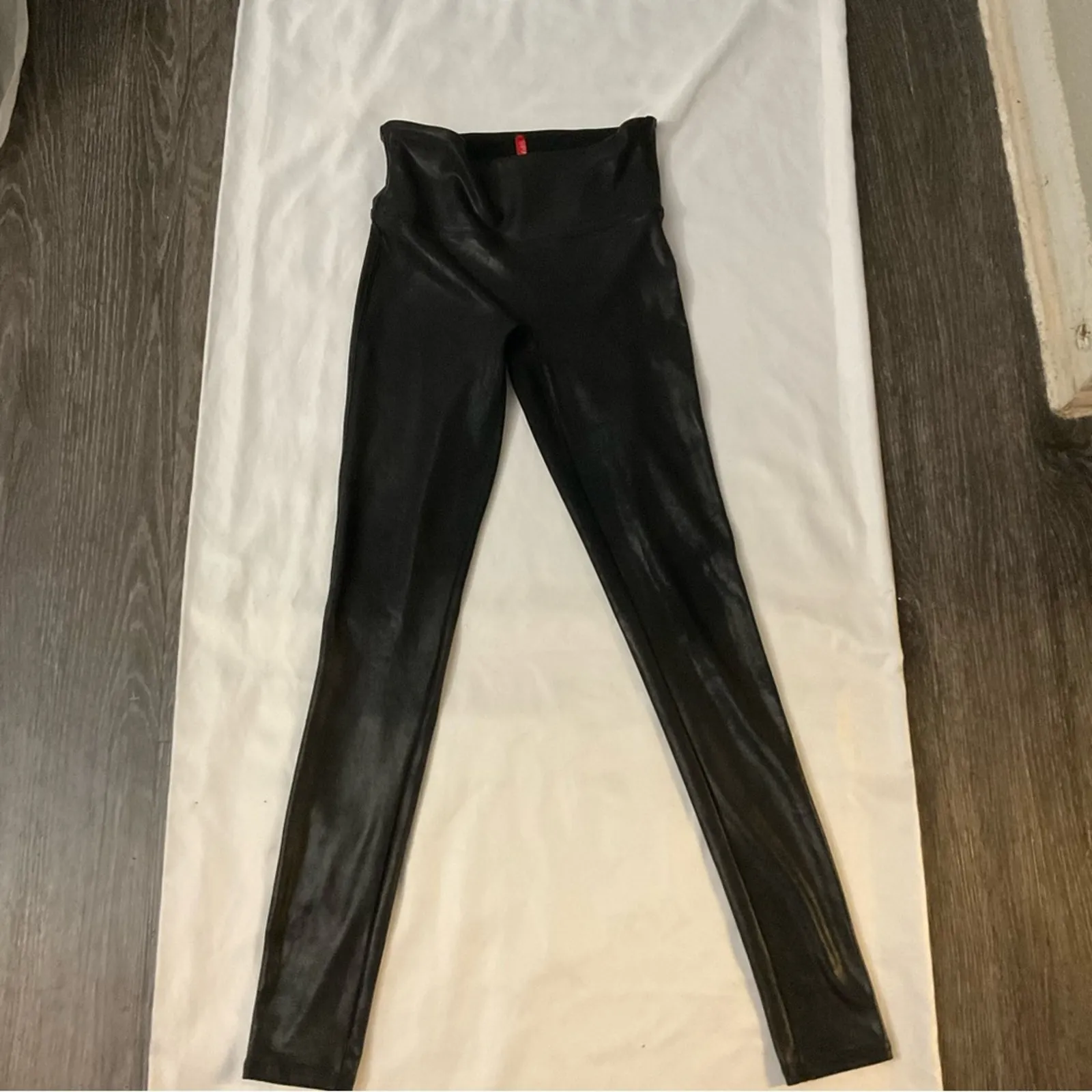 SPANX Faux Vegan Leather Black Pants Leggings S Biker Mobwife Punk Goth Party - Image 3