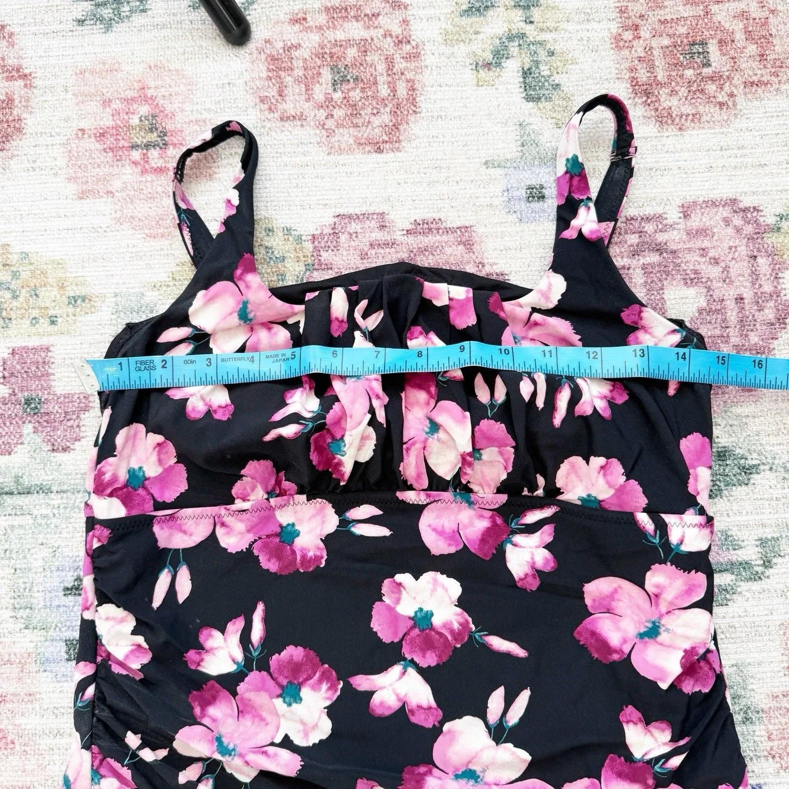 Lands End Womens Ruched Floral Tankini Swimsuit Top Size 8 Pleated Tummy Control - Image 6