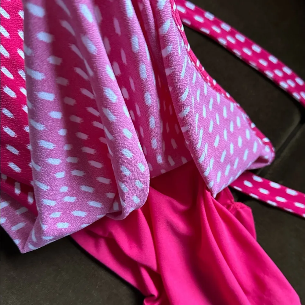 COPY -  Pink And White Casual Dress Sz L W Tie In Front Back KeyHole … - Image 9