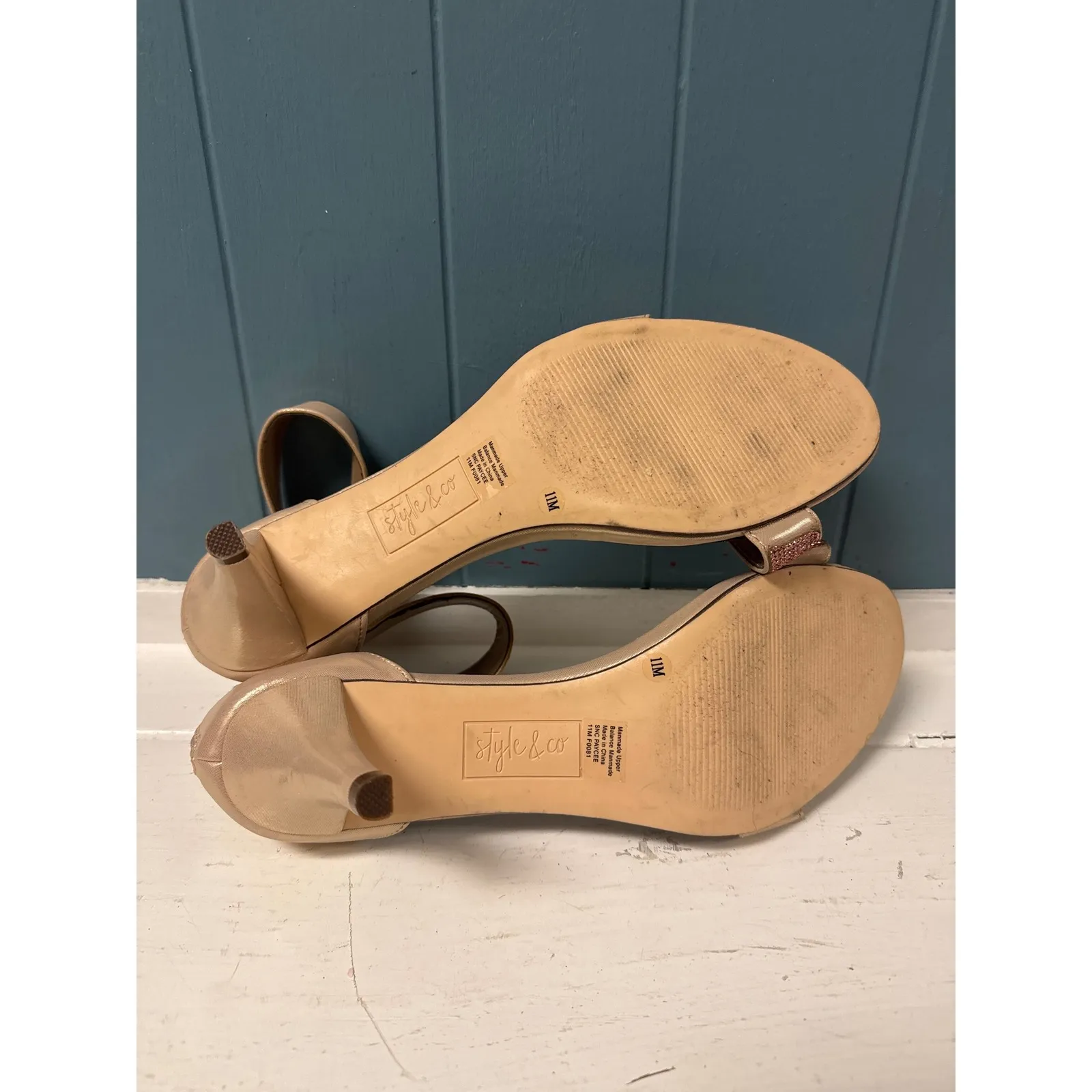 Style & Co Women's Ankle Strap Heels Rhinestone Embellished Gold Party Shoes 11M - Image 6