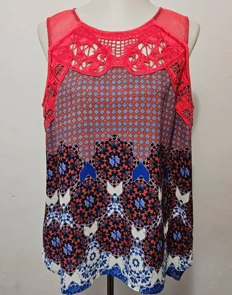 Daniel Rainn Angelyne Blue Multicolored Geo Button Back Blouse Size Large - Image 1