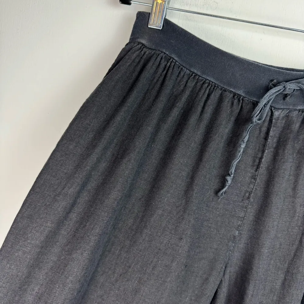 Flax Womens Linen Crop Jogger Pants Capri Sz Small Black Drawstring Waist - Image 6