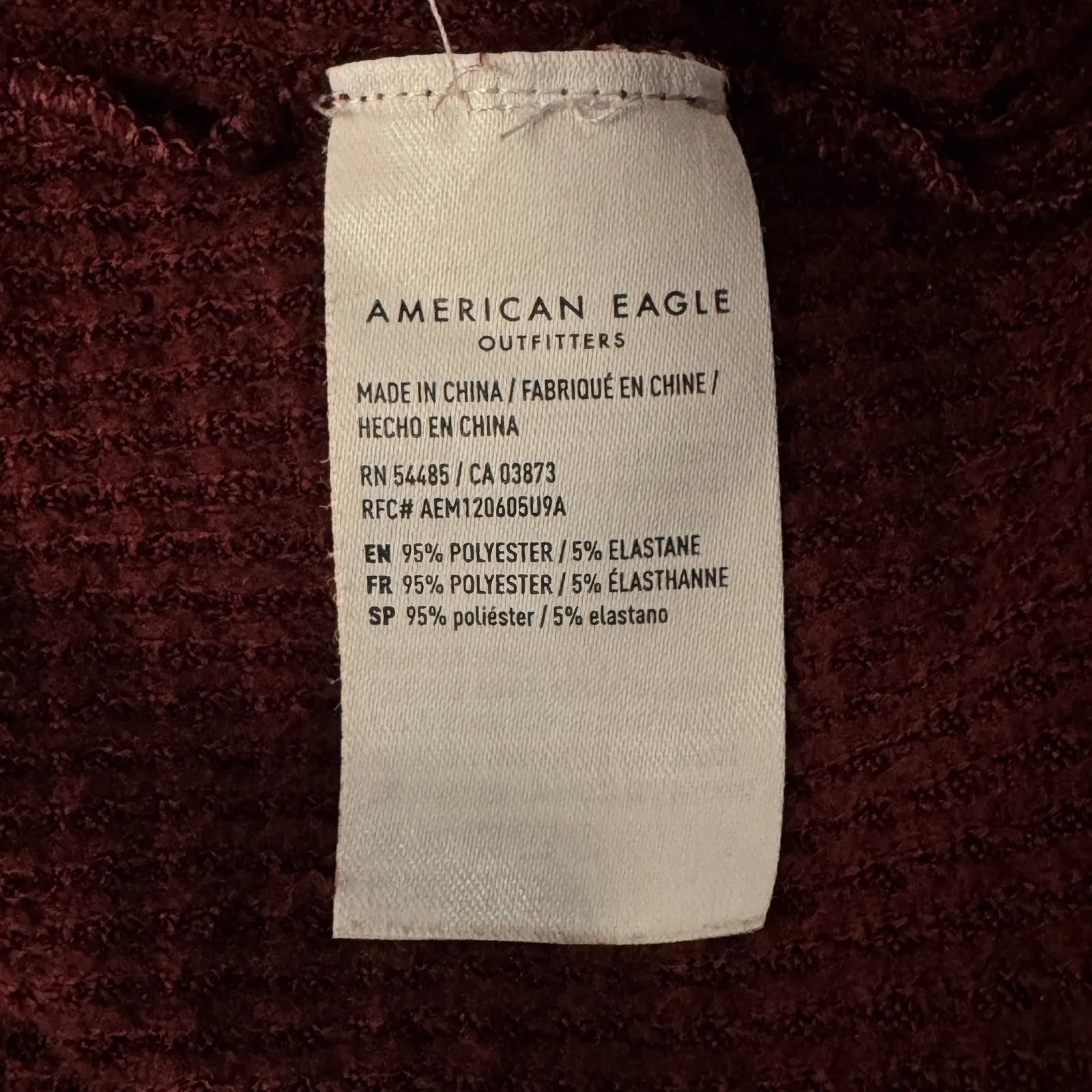American Eagle Small Thermal Top Waffle Knit Long Sleeve Stretch V-Neck Burgundy - Image 8