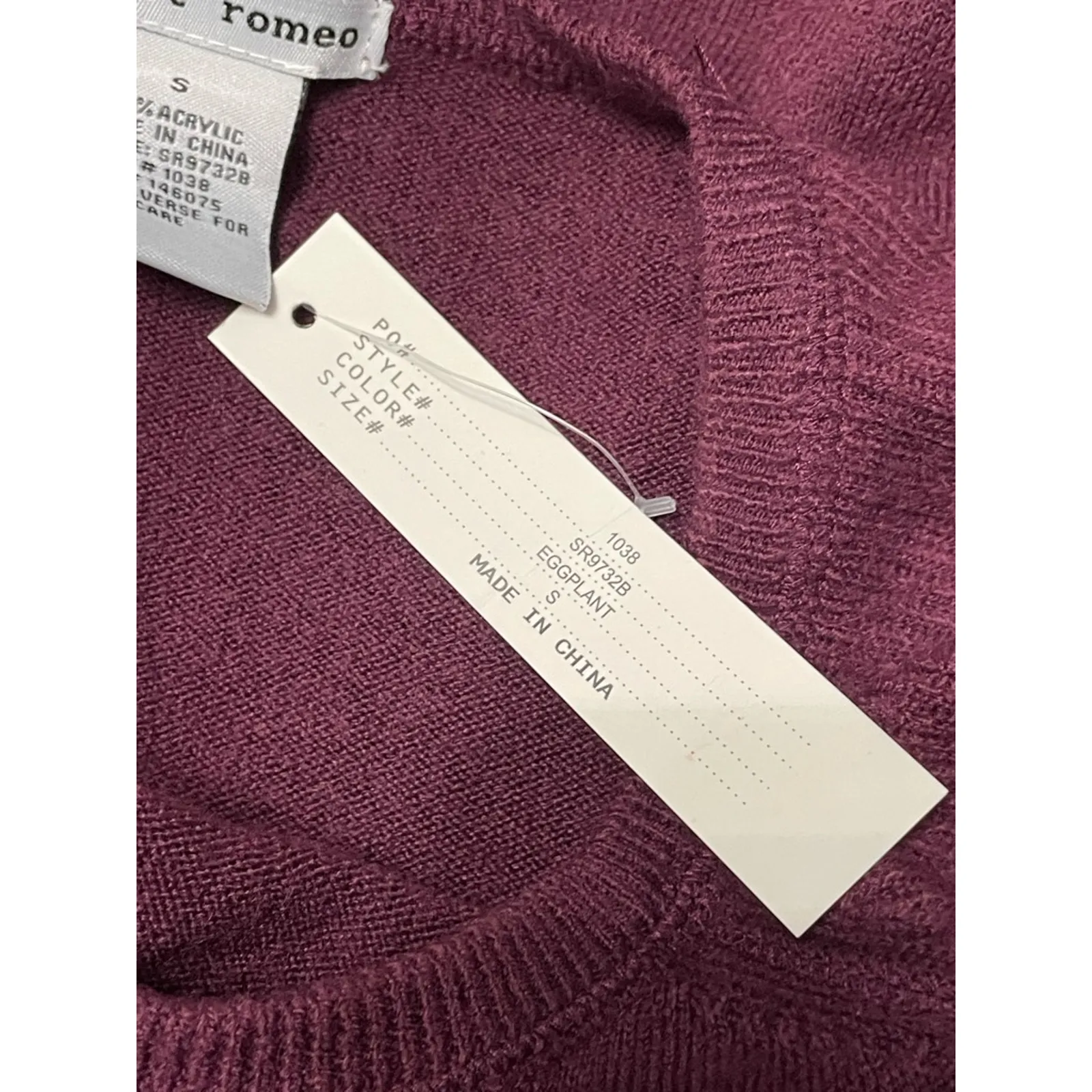 Sweet Romeo Pullover Sweater Long Sleeve Crew Neck Tight Knit Purple Women's S - Image 7