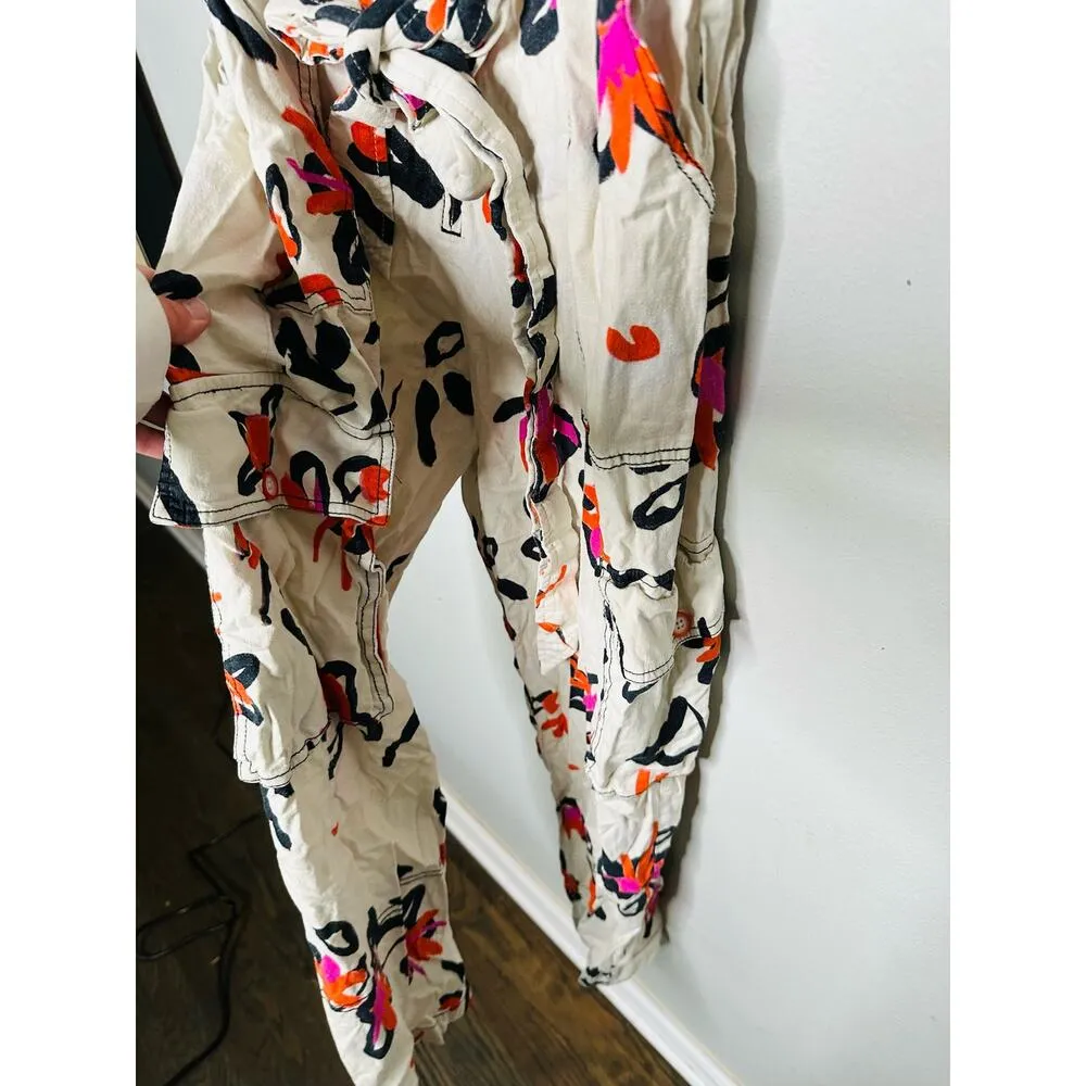 TANYA TAYLOR Margot Orange Blooms Floral Linen Blend Jumpsuit Size 10 - Image 10