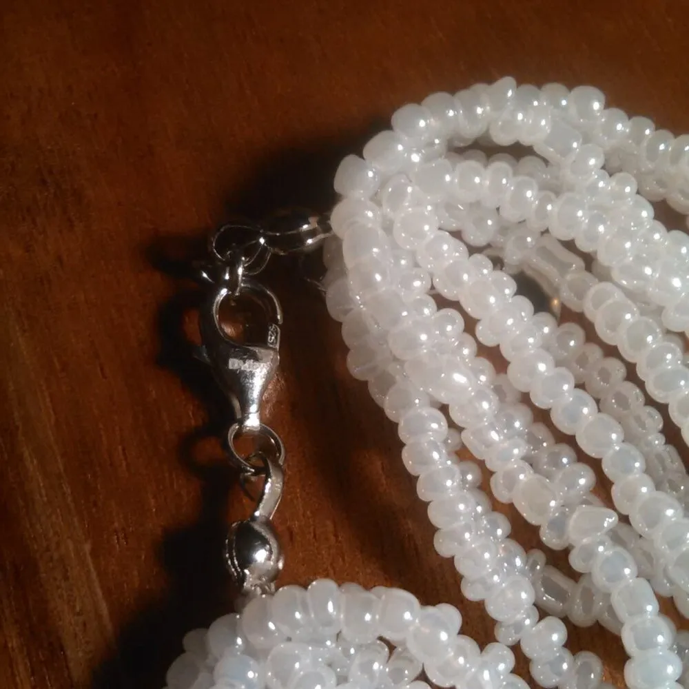 White Glass Seed Bead Sterling Silver Bracelet - Image 7