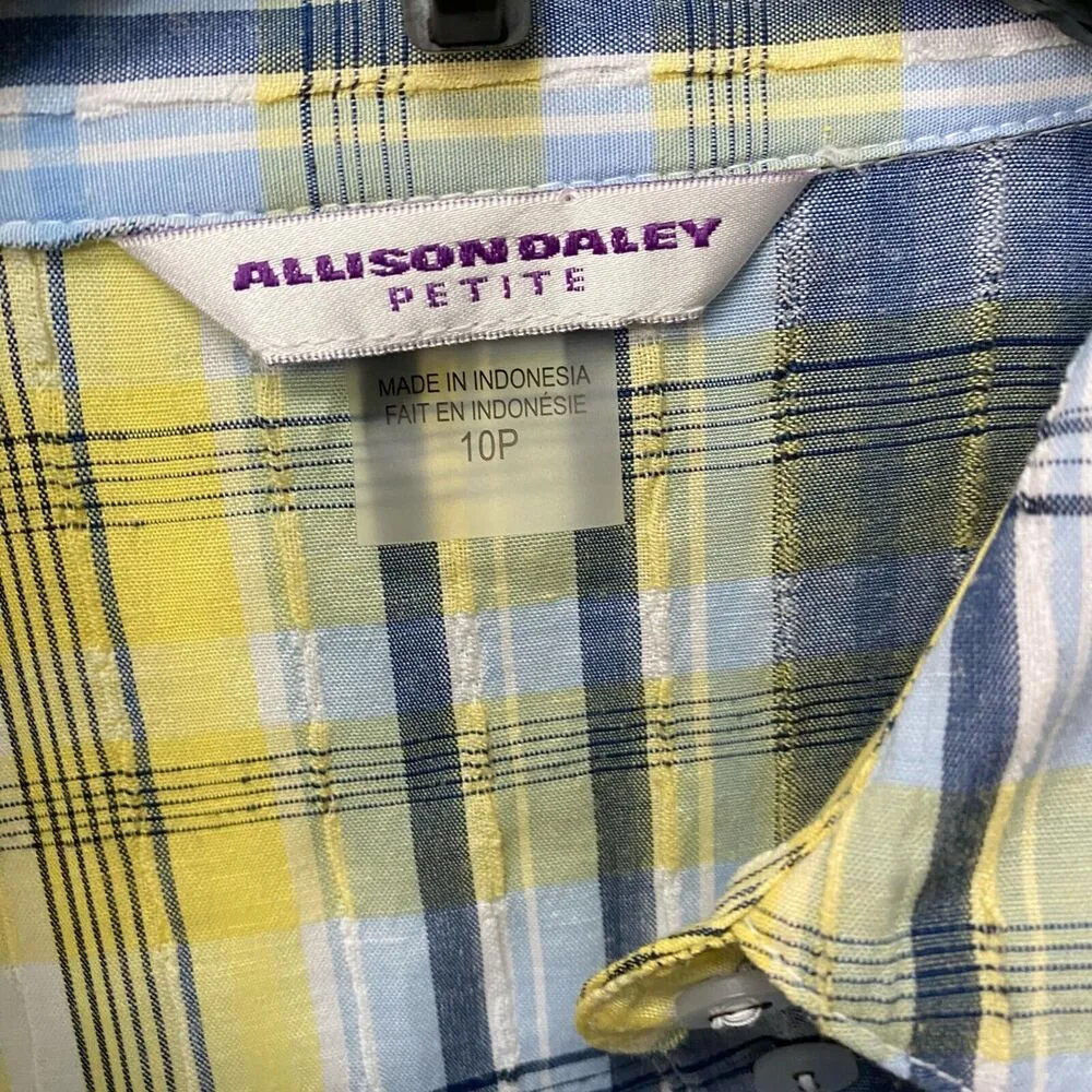 Allison Daley Women’s Shirt Petite 10P Button Up Long Sleeve Yellow Blue Plaid - Image 10