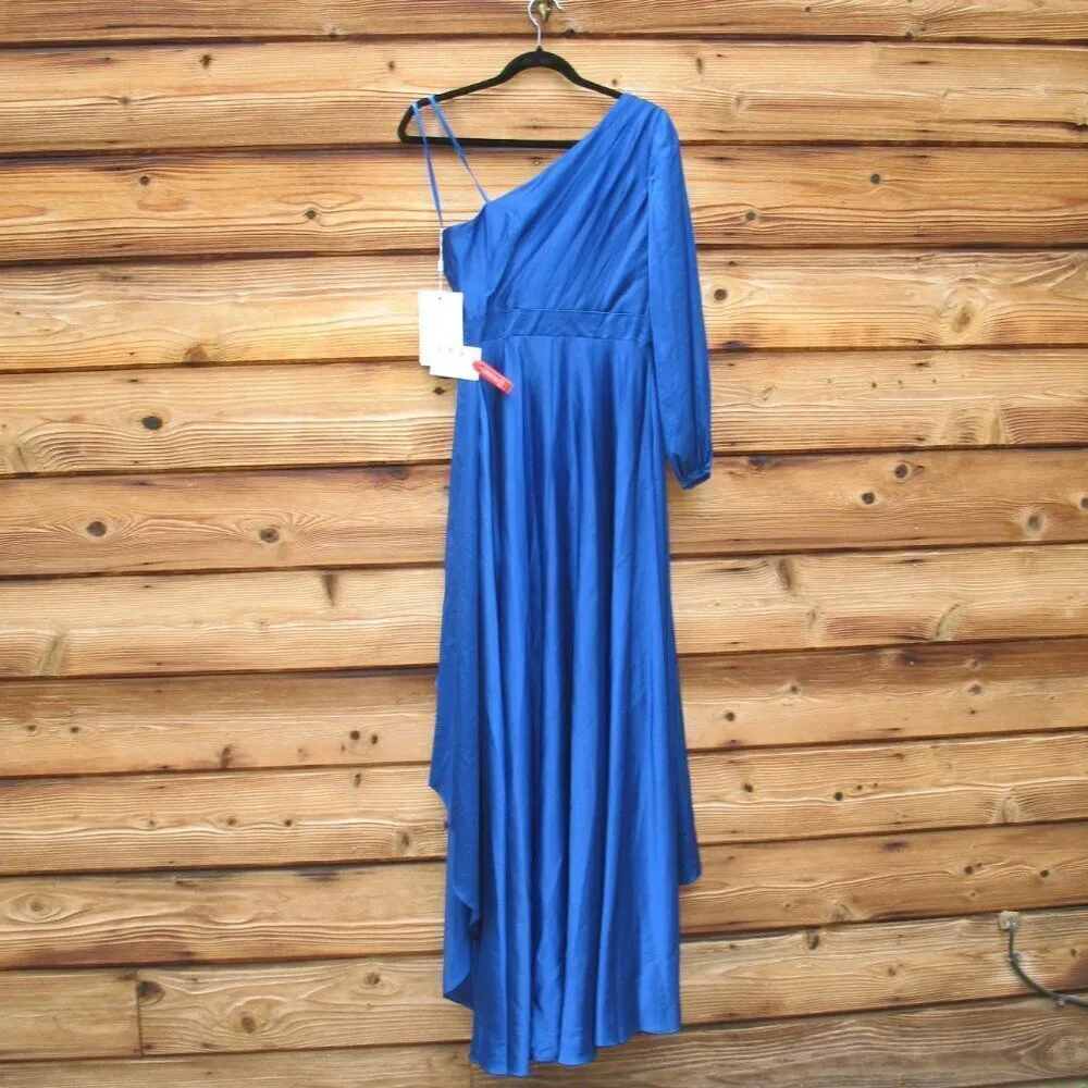 NWT Mac Duggal HIGH LOW ONE SHOULDER FLOWY GOWN Blue Size 6 49141 - Image 10