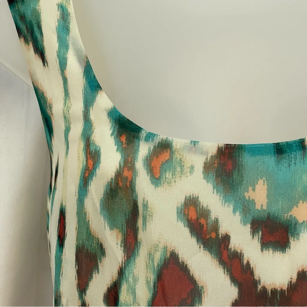 Love Reign XL Teal Brown High Low Hanker Chief Sun Dress Abstract Print Flare - Image 2