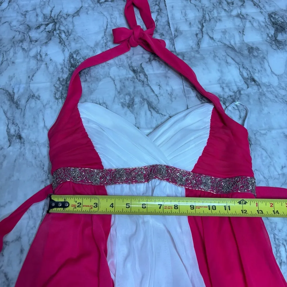Vintage Y2K 90s homecoming semi formal hot pink white cocktail dress medium - Image 6