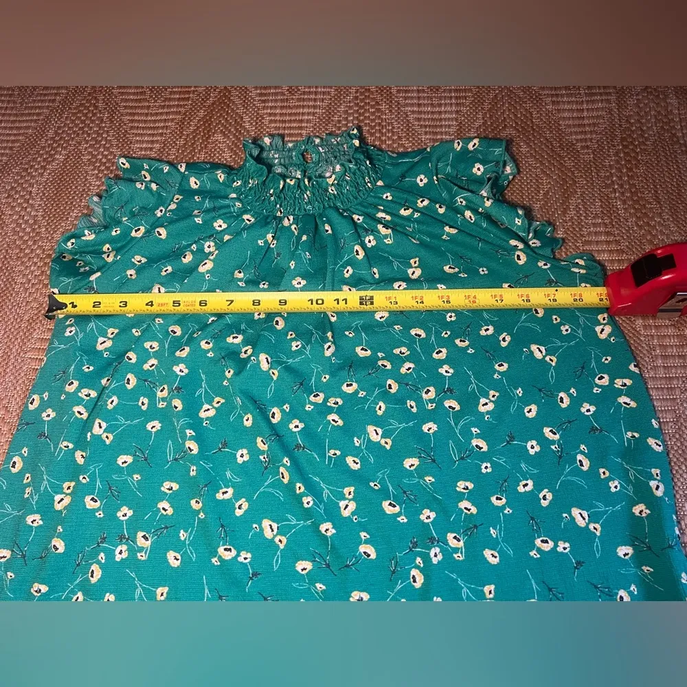 Melloday Women's Green Sleeveless Floral Tank Top w/ High Neck,Size M - Image 7